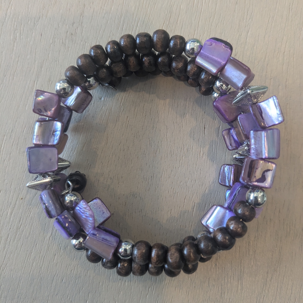 Purple and Silver Bead Bracelet